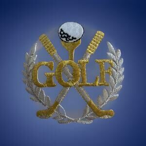 Golf Patch Sport Embroidered Iron On Metallic Gold Silver Patch Applique 3"dia.